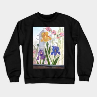 Flowers Growing Behind Wall With Butterfly Crewneck Sweatshirt